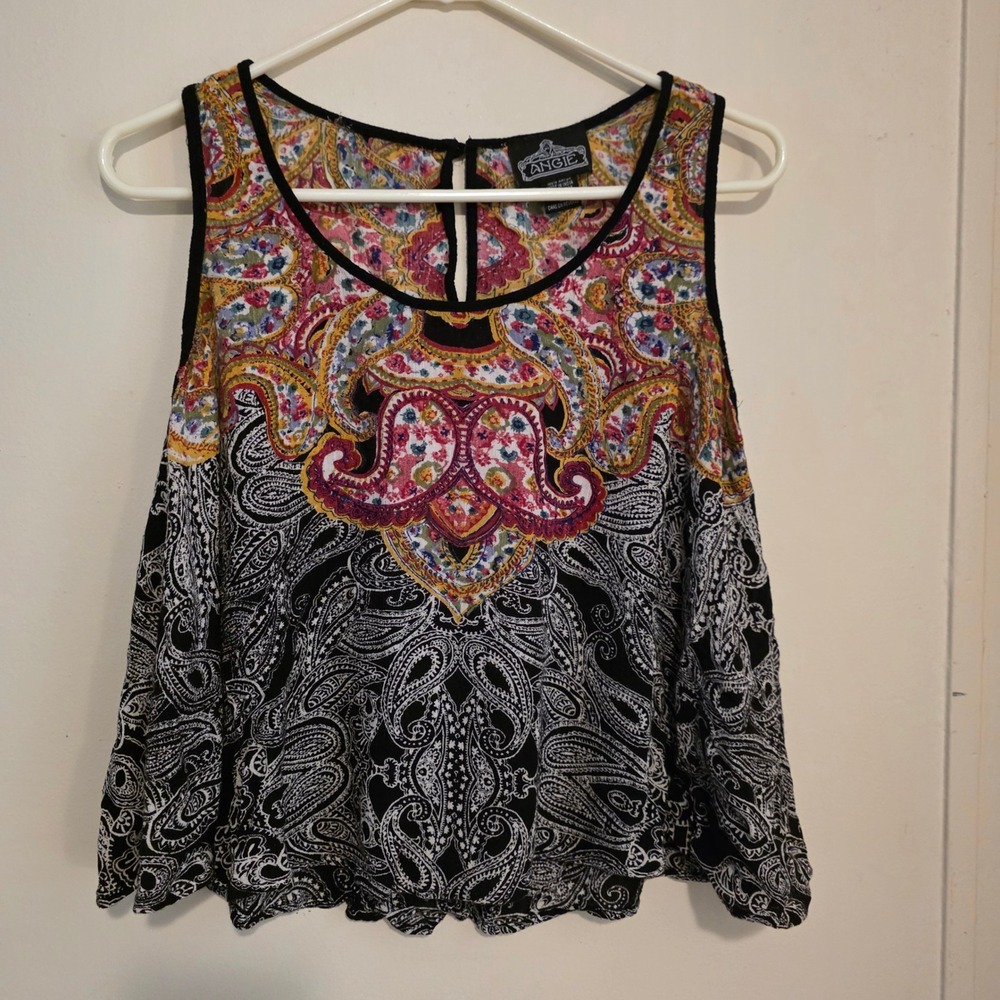 Angie Womens Tank Top Size Small Flowy Multicolor Paisley Boho Sleeveless